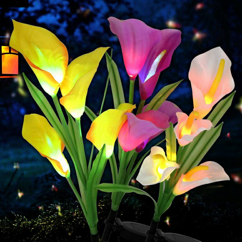 ガーデンライト LEDソーラーライト ユリ Garden Lights Outdoor Solar Lights Garden Decor Patio Decorations Outdoor Decorative Solar Powered LED Lights Calla Lily Flower In-Ground Path Figurine Landscape Lighting Home Decor, HanEasy (3 【並行輸入品】