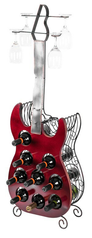 ワインホルダー メタルギター ワインラック Vintiquewise Decorative Wine Holder Vintage Wood and Metal Guitar Shaped 9 Bottle Freestanding, Large, Red 【並行輸入品】