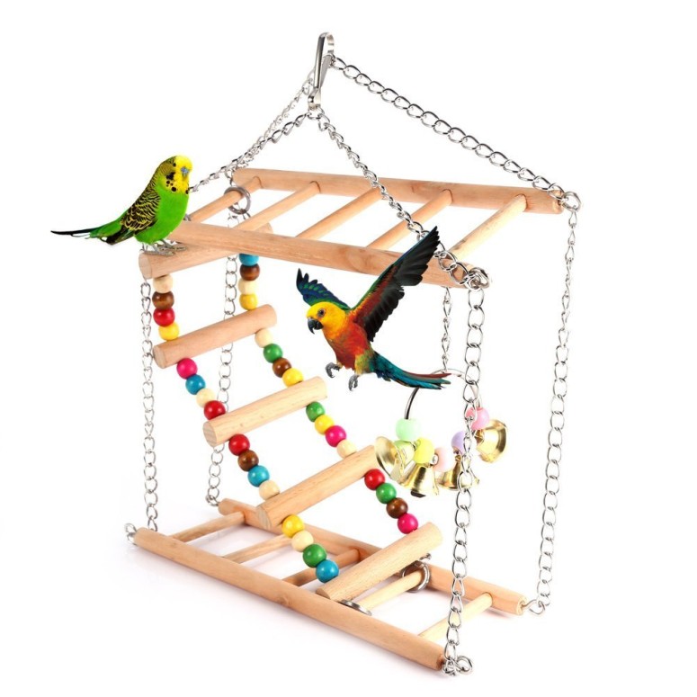 バードアスレチック オウム ヨウム スタンド Yosoo Pet Hanging Ladder Wooden Suspension Bridge Steps Stairs Climbing Swing Double-Layer Toys for Bird Parakeet Hamster Budgie Cockatiel Parrot Hammock Cage Toy 【並行輸入品】