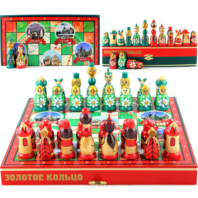 ロシア マトリョーシュカ チェスセット Russian Nesting Dolls Chess Set Board Game - Souvenirs Themed Chess Russian Gold Ring Architectural Values of Russia - Matryoshka Doll Chess Pieces Wood Decor - Decorative Unique Chess Set Tourn 【並行輸入品】