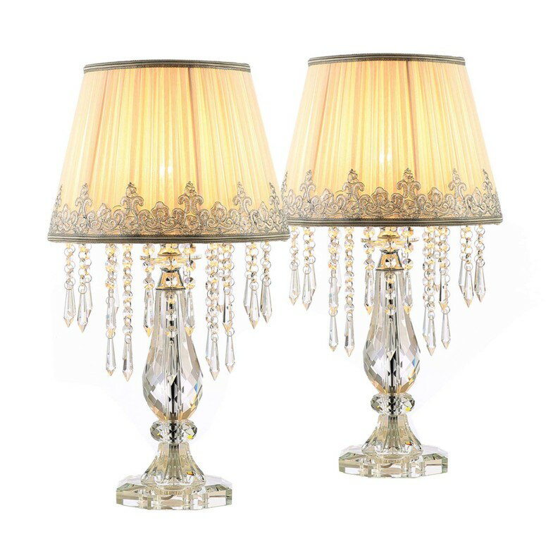 テーブル ランプ クリスタル 電球別売 Moooni Modern Bedside Crystal Table Lamp with Ruched Fabric Lampshade Elegant Crystal Chandelier Nightstand Lamp for Living Room Girls Room Set of 2 Dimmable W 12.8 X H 22.8 【並行輸入品】