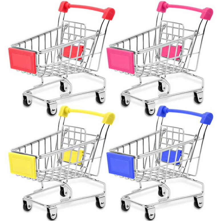 ~j JS Bestsupplier Mini Supermarket Handcart, 4 Pcs Mini Shopping Cart Supermarket Handcart Shopping Utility Cart Mode Storage Toy ysAiz