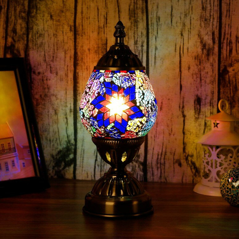 モザイクガラス 卵形 モロッコランタン ベッドルーム LED リビング デスク インテリア テーブル ランプ ライト Marrakech Turkish Table Lamp Handmade Mosaic Glass Egg Shaped Moroccan Lantern Decorative Desk Night Light for Bedroom Living R 【並行輸入品】