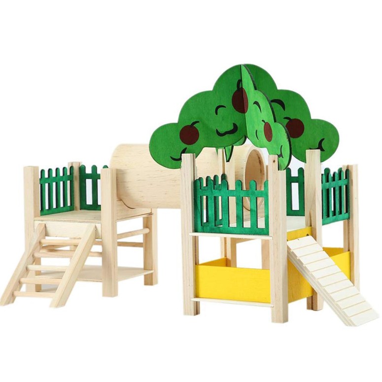 ハムスターハウス アスレチック トンネル Tfwadmx Hamster Houses and Hideouts, Rat Playground Activity Set Platform Villa with Tube, Tunnel, Climbing Ladder, Natural Wooden Toys Fences and Roofs for Mouse, Gerbil, Small Animals 【並行輸入品】