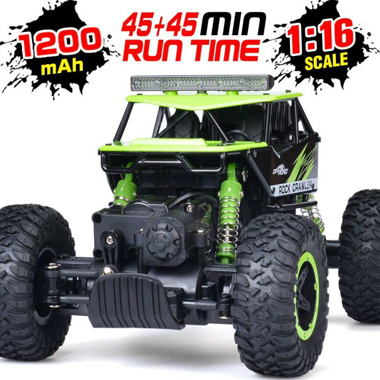 ラジコン RC Car, NQD Remote Control Monster Truck, 2.4Ghz 4WD Off Road Rock Crawler Vehicle, 1:16 All Terrain Rechargeable Electric Toy for Boys Girls Gifts (Green) 【並行輸入品】