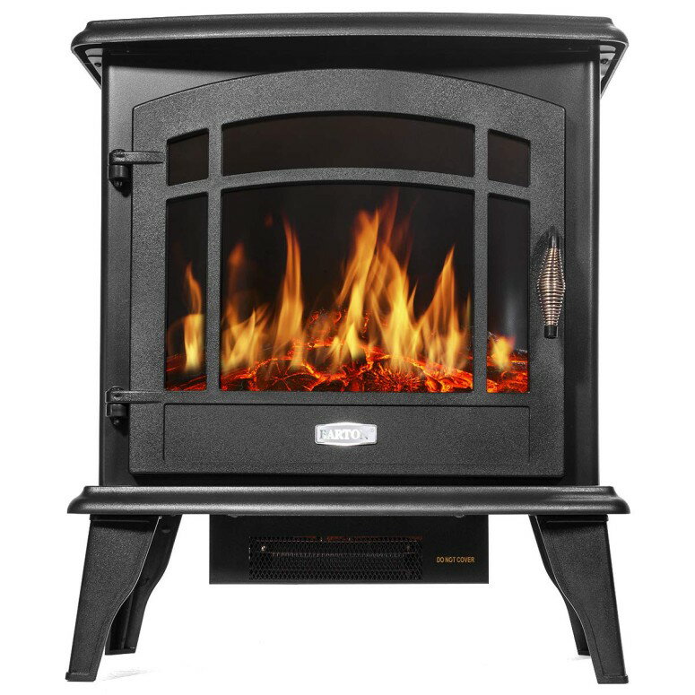 バートン 電気暖炉 暖炉型ファンヒーター 電気ストーブ フェイク暖炉 Barton 1500W Standing Vintage Electric Fireplace Stove Heater Infrared Quartz Freestanding 3D Flame Log Stove Firebox, Black 【並行輸入品】