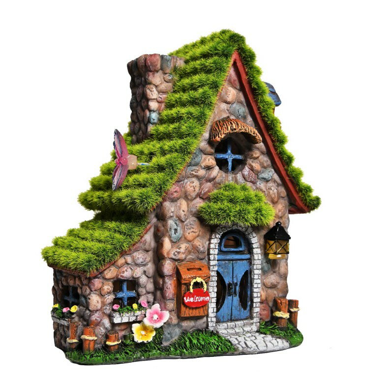 妖精の家 ファンタジー ガーデンライト LEDソーラーライト ASAWASA Flocked Double House Solar Garden Statues and Sculptures Outdoor Decor,Garden Figurines with Solar Powered Lights for Patio,Lawn,Yard Art Decoration,Housewarming Garden 【並行輸入品】