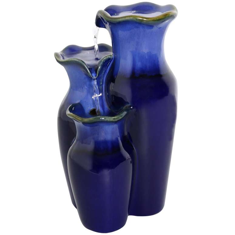 卓上 噴水 滝のオブジェ テーブルトップファウンテン インテリア噴水 Sunnydaze 11-Inch Tiered Blue Ceramic Glazed Pitchers Indoor Desktop Tabletop Water Fountain - Mini Interior Water Feature - Small Decorative Fountain for Home and Of 