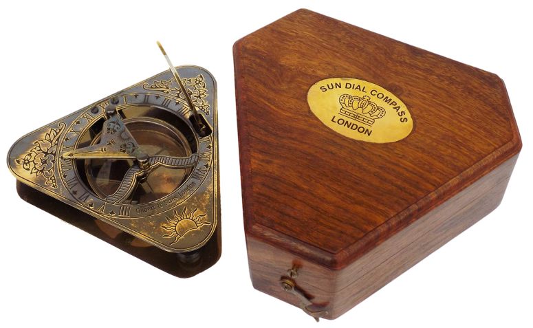 真鍮製 日時計 コンパス 真ちゅう サンダイアル JD'Z COLLECTION Nautical Brass Compass Sundial with Box Working Handmade Sundial Vintage Sundial Nautical Engraved Compass Antique Finish Dial-4