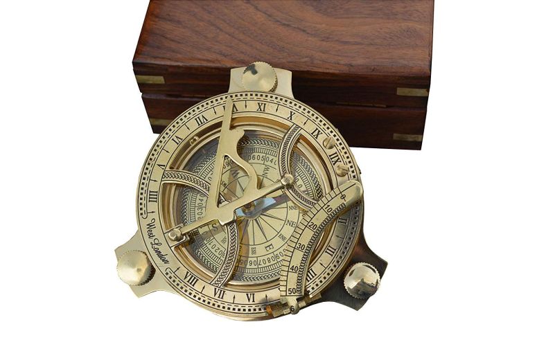 真鍮製 日時計 コンパス 真ちゅう サンダイアル Yaman Antique 4 Inches Brass Compass Sundial Compass with Wooden Box - Nautical Collectible Item 【並行輸入品】