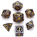 多面体ダイスセット ウォーゲーム Hollow Metal DND Game Dice Black and Gold Gear Numbers 7Pcs Set for Dungeons and Dragons RPG MTG Table Games D&D Pathfinder Shadowrun and Math Teaching 【並行輸入品】