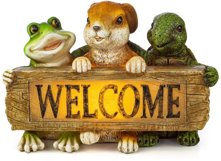 りす カメ カエル LEDソーラーライト VP Home Backyard Friends Welcome Sign Frog Rabbit Turtle Solar Powered LED Outdoor Decor Garden Light 【並行輸入品】