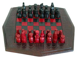 チェスセット NOVICA Red and Black Wood and Leather Chess Set, African Battle' 【並行輸入品】
