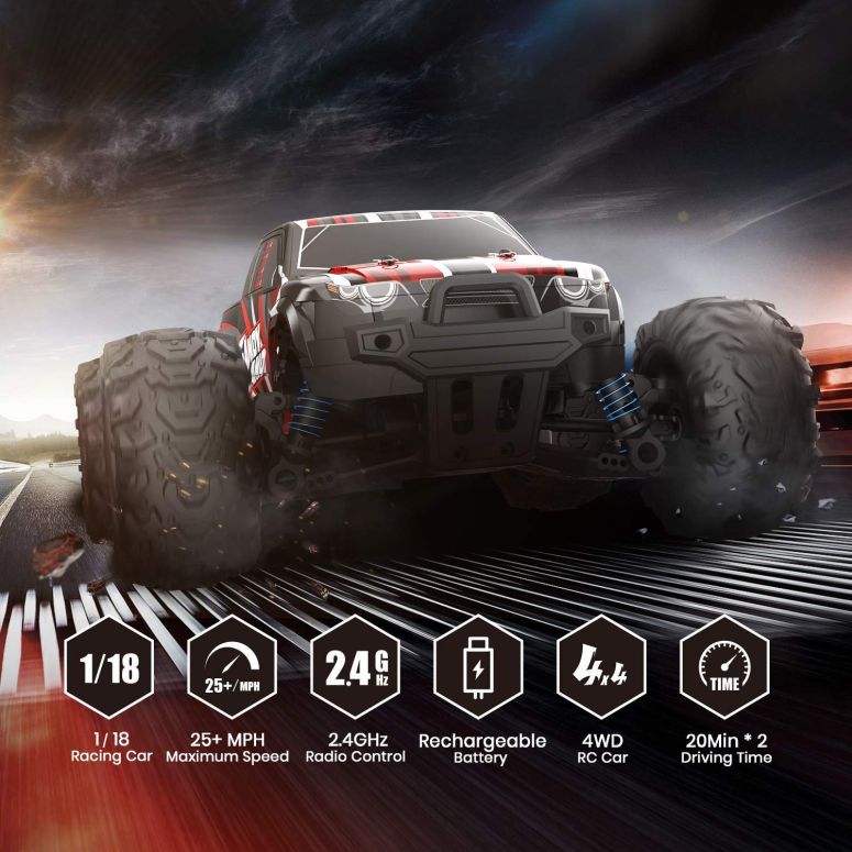 ラジコン RC Cars, High Speed Remote Control Car, All Terrain Electric Remote Control Off Road Monster Truck, 1:18 Scale 2.4Ghz Radio 4WD Fast 30+ MPH RC Car, with 2 Rechargeable Batteries, Gift for Boys Adults 【並行輸入品】