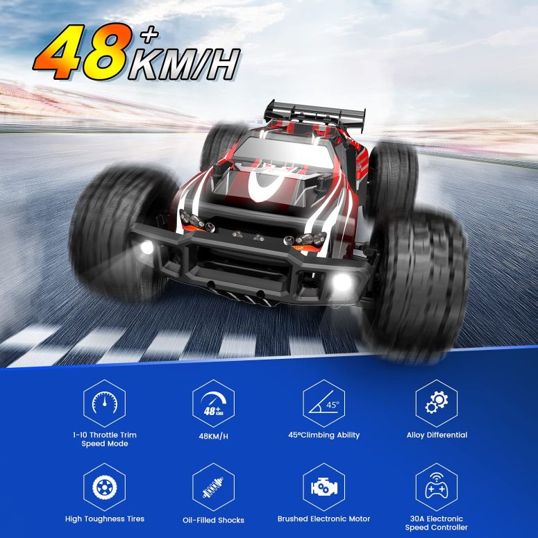 ラジコン DEERC 9206E Remote Control Car 1:10 Scale Large RC Cars 48+ kmh High Speed for Adults Boys Kid,Extra Shell 4WD 2.4GHz Off Road Monster RC Truck,All Terrain Crawler Gift with 2 Battery for 40+ Min Play 【並行輸入品】