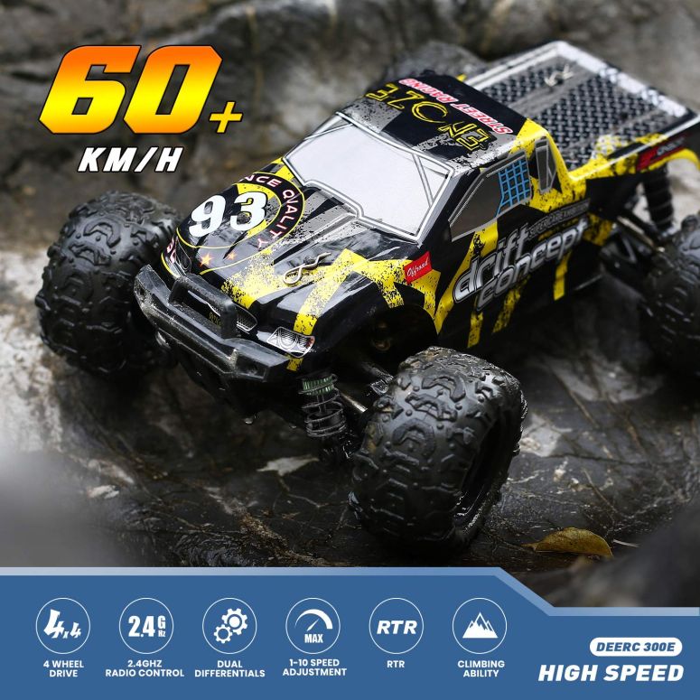 ラジコン DEERC Brushless RC Cars 300E 60KM/H High Speed Remote Control Car 4WD 1:18 Scale Monster Truck for Kids Adults, All Terrain Off Road Truck with Extra Shell 2 Battery,40+ Min Play Car Gifts for Boys… 【並行輸入品】