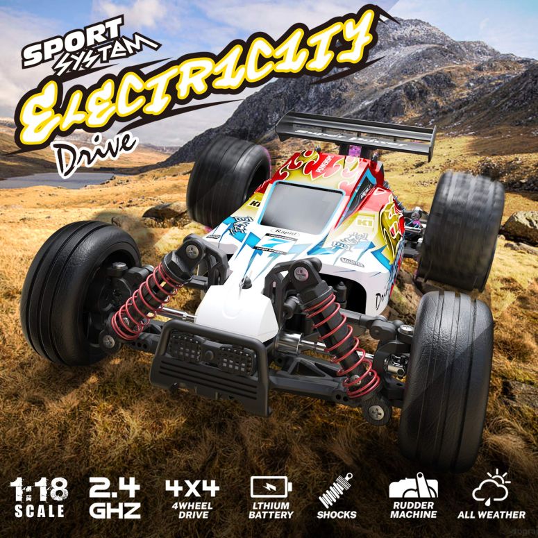 ラジコン RC Car 1/18 High Speed 4WD Electric Remote Control Car, 30+MPH 2.4GHz All Terrain Off-Road Rally Buggy Racing Cars Toys, with Two Rechargeable Batteries for 40+ Min Play, Gift for Boys Teens Adults 【並行輸入品】