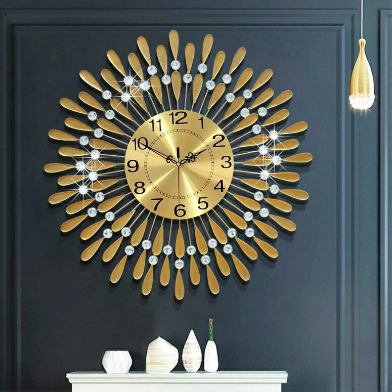 サンバースト 掛け時計 太陽の輝き JUGV Large Wall Clock Metal Decorative Wall Clocks 3D Non-Ticking Silent Quartz Clocks with Arabic Numerals for Living Room Home Kitchen Decor 【並行輸入品】