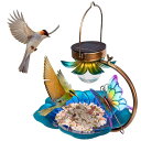 バードフィーダー 野鳥 餌台 小鳥のエサ入れ ガーデン用オーナメント鳥 ハンギング 吊るし型 Birdream Solar Bird Feeder for Outside Hanging Wild Birdfeeders Seed Tray Outdoor Solar Powered Garden Light Metal Butterfly Decorative LED Land 【並行輸入品】