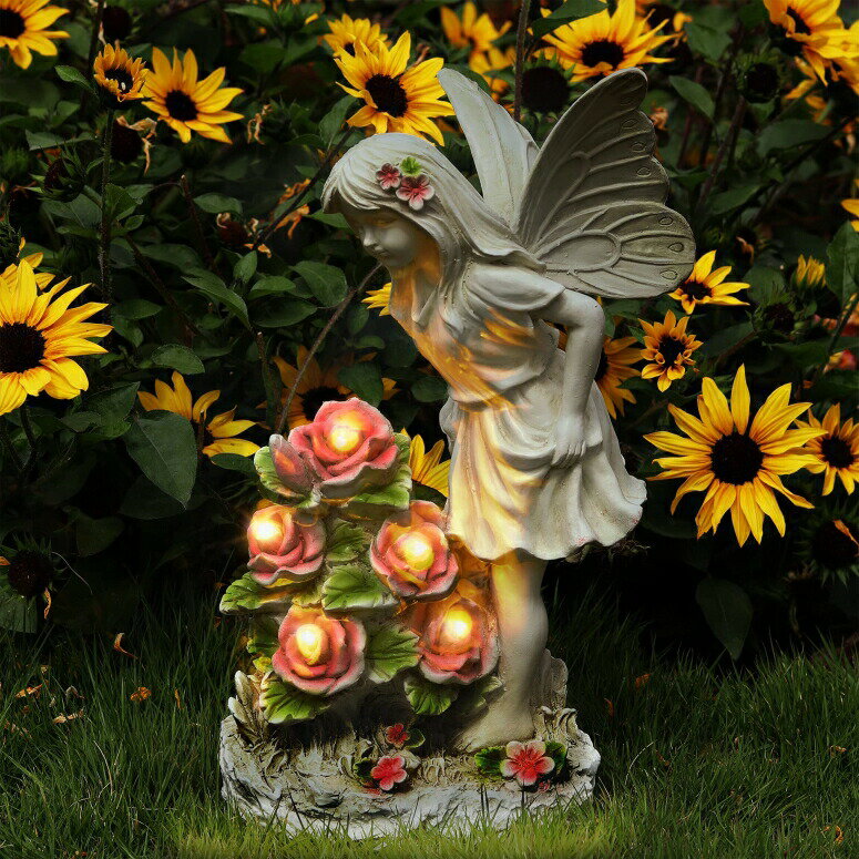 LEDソーラーライト フェアリー 女の子 Voveexy Garden Figurines Angel Garden Statue Outdoor Decor, Solar Powered Resin Sculpture with 5 LEDs Art Decoration for Patio Lawn Yard Porch, Ornament Housewarming Garden Gift, 12.8 x 7.5 x 6.1 