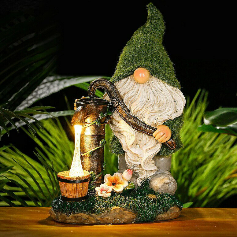 LEDソーラーライト ノーム Voveexy Solar Garden Gnome Statue, Garden Figurine Outdoor Decor with Warm White Light Waterproof Garden Sculpture for Patio Yard Lawn Porch Art Ornament Housewarming, 11.4inch Tall 