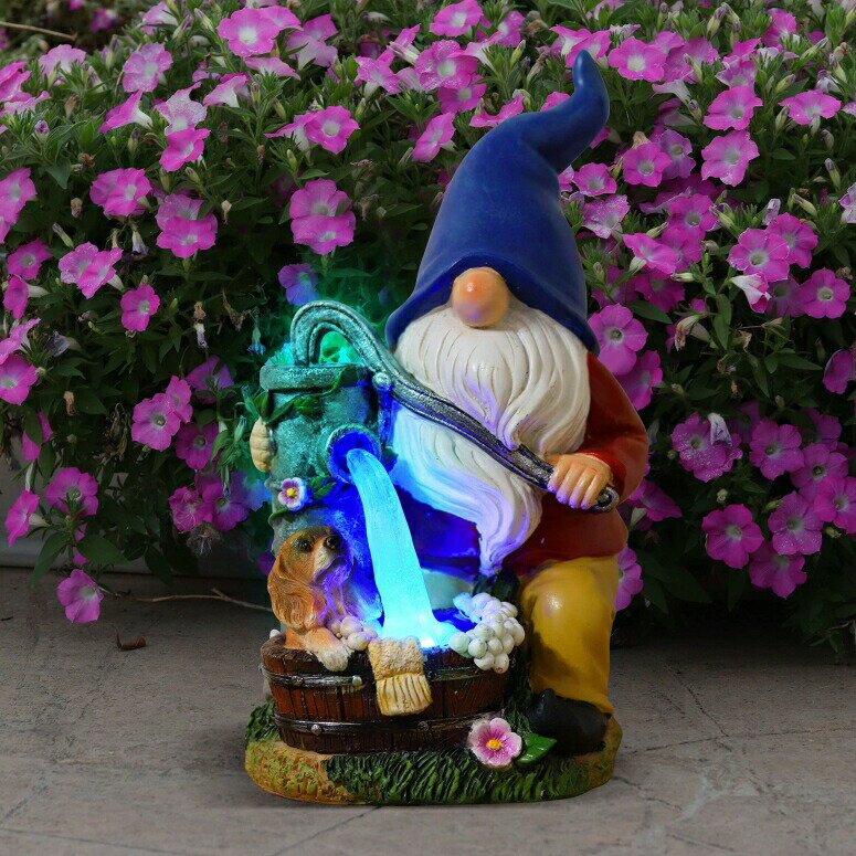 LEDソーラーライト ノーム Voveexy Garden Gnome Statue, Solar Powered Garden Figurine Outdoor Decoration with Blue Light Resin Garden Sculpture for Patio Lawn Yard Art Ornament Christmas Housewarming Gift, 6.3x5.5x10.6Inch 