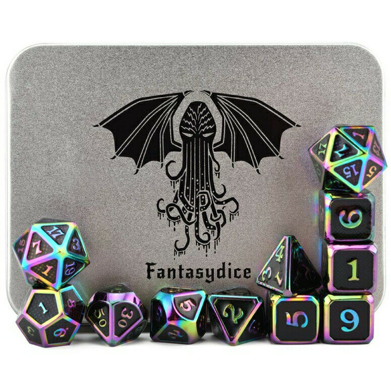 ダイスセット ウォーゲーム さいころ Rainbow Eldritch Cthulhu Scales Metal Dice Set 11 Polyhedral Dice with Metal Box for Dungeons and Dragons (D D, DND 5 Edition) Call of Cthulhu Warhammer Shadowrun and All Tabletop RPG for Game Lov 【並行輸入品】