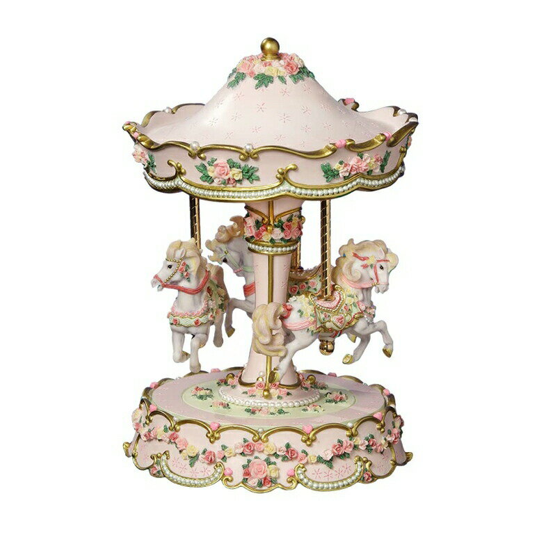 ピンクのメリーゴーランドオルゴール メリーゴーランド THE SAN FRANCISCO MUSIC BOX COMPANY Hearts and Roses 3-Horse Carousel 【並行輸入品】