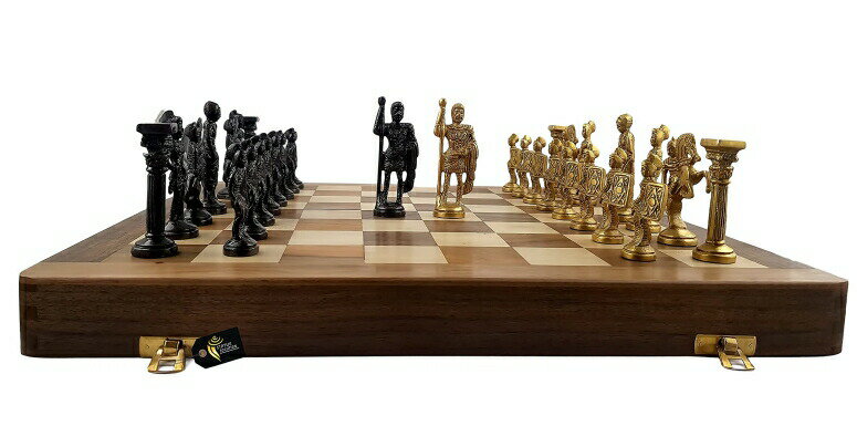 チェスセット ローマ STATUESOLUTION Roman Antique (Black & Yellow) Chess Figure with 16