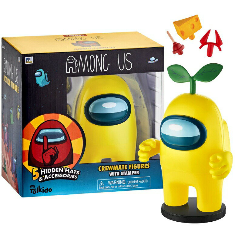 アモングアス アモンガス おもちゃ 人形 Among Us Action Figure | One of Four 6.7-Inch-Tall Among Us Toys + 5 Hidden Hats & Accessories| Among Us Party Favors and Playable Collectibles | Red Crewmate Among Us Toy | by P.M.I. 