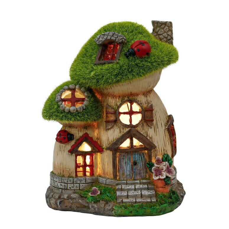 LEDソーラーライト ソーラーパワー ガーデンライト TERESA 039 S COLLECTIONS Flocked Mushroom Fairy Garden House, Outdoor Garden Statues and Sculptures with Solar Powered Lights, Fairy Cottage Figurines Lawn Ornaments for Patio Yard Decora 【並行輸入品】