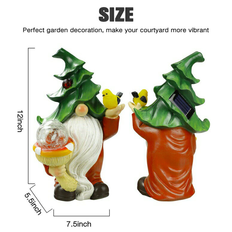LEDソーラーライト ソーラーパワー ガーデンライト Himaweek Garden Statue Gnome Figurine, Resin Gnome Sculpture Holding Mushroom Birds with Solar LED Lights, Indoor Outdoor Decoration, Patio Lawn Yard Ornaments Housewarming Gift 【並行輸入品】