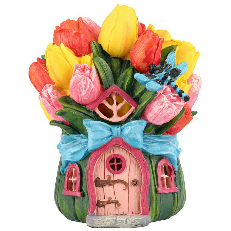 LEDソーラーライト ソーラーパワー ガーデンライト Adorafur Garden Fairy House Statues Outoodr Tulip Flower Decor with Solar Powered Lights Resin Cottage Figurine for Yard Patio Lawn 【並行輸入品】