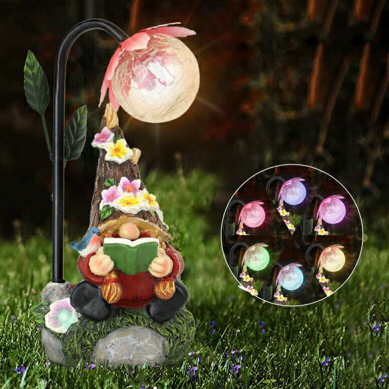 LEDソーラーライト ソーラーパワー ガーデンライト Sinhra Garden Gnomes Statue Decor with Colorful Gradient Solar LED Lights Decoration for Outdoor Patio Balcony Yard Lawn Ornament G…