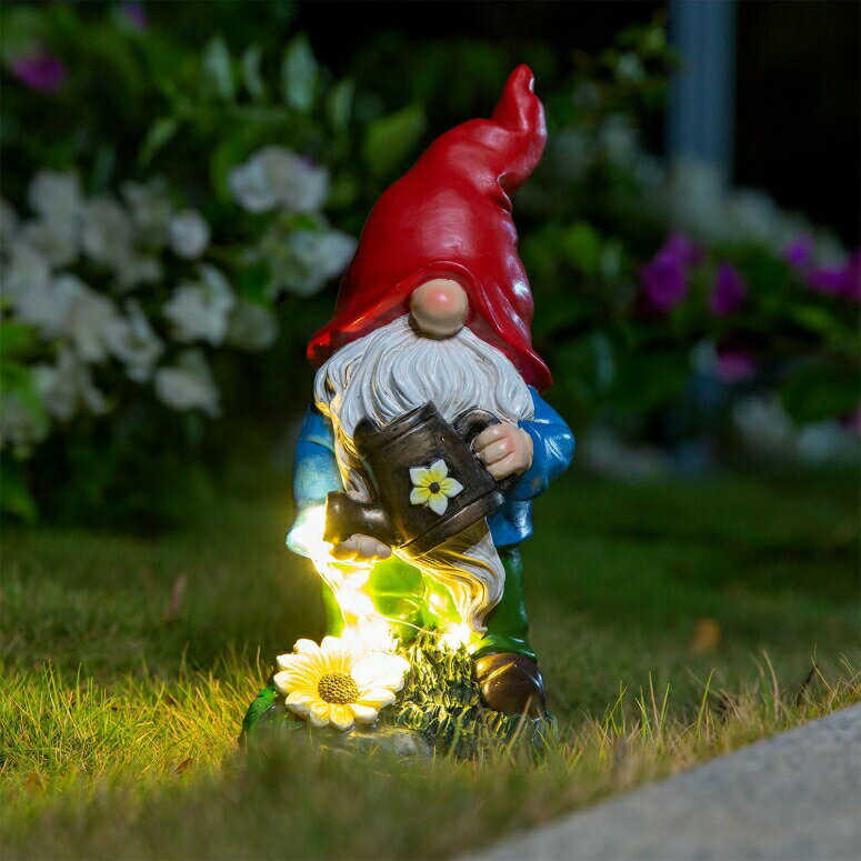 LEDソーラーライト ソーラーパワー ガーデンライト Garden Gnome Statue Outdoor Decor with Watering Can Solar Lights, Funny Knomes Figurines Watering Sunflower, Outside Decoration for Patio Yard Lawn Porch Ornaments Clearance Gardening 【並行輸入品】