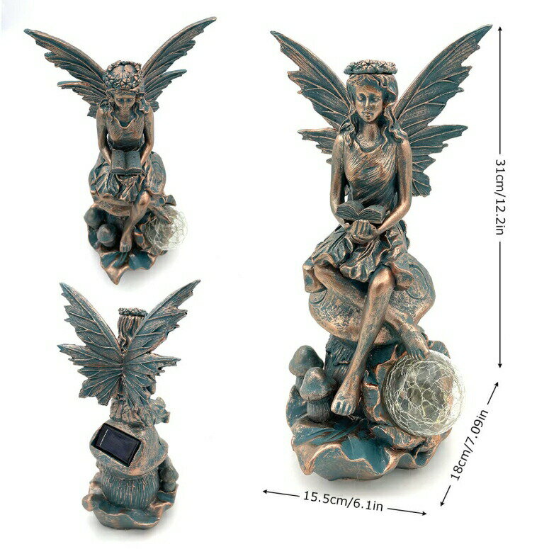 LEDソーラーライト ソーラーパワー ガーデンライト MIBUNG Large Fairy Angel Garden Statue Outdoor with Solar Powered Lights, Resin Vintage Angel Sculpture Ornament Art for Patio Lawn Yard Porch Decor, Garden Gift for Mom, 12.2 inch 【並行輸入品】