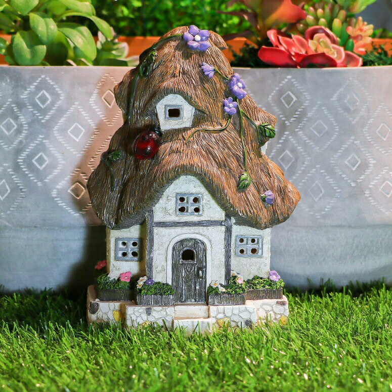 LEDソーラーライト ソーラーパワー ガーデンライト TERESA'S COLLECTIONS Brown Fairy Garden House with Solar Lights, Waterproof Resin Outdoor Statue Cottage Garden Figurines Lawn Ornaments for Patio Yard Decorations, 7.8 inch 【並行輸入品】