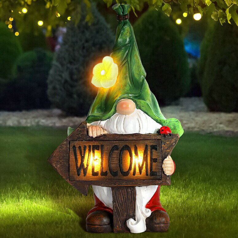 LEDソーラーライト ソーラーパワー ガーデンライト Garden Gnome Statue, Aismio Solar Garden Statue and Sculpture Funny Resin Gnome Garden Figurines for Garden Decorations,Patio Yard Lawn Ornaments Gift 12.3inch Tall (with Gnome Flag) 【並行輸入品】