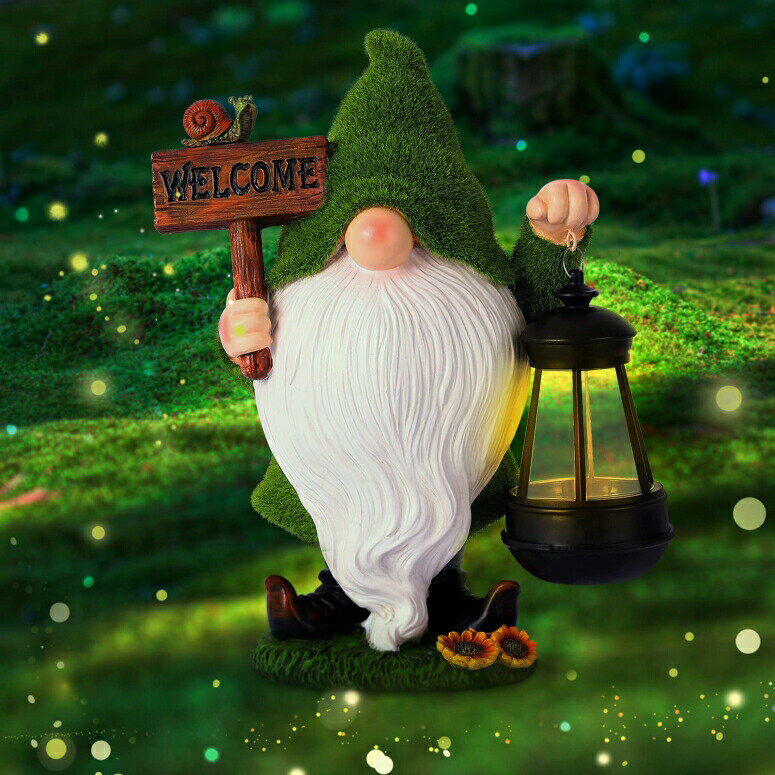 LEDソーラーライト ソーラーパワー ガーデンライト Garden Gnomes Solar Gnomes, Flocked Resin Gnomes with Solar Lights & Welcome Sign, Weather-Resistant Garden Gnome Statue Farmhouse Sculptures Decor, Gardening Gifts for Outdoor Yard P 【並行輸入品】