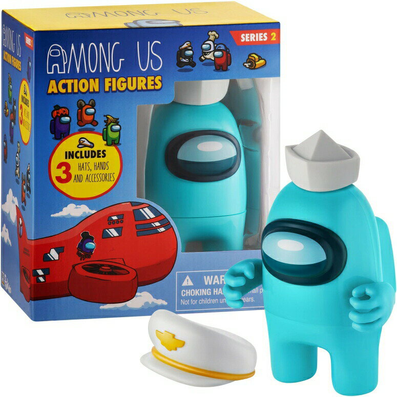 アモングアス アモンガス おもちゃ 人形 Among Us Action Figure One of Four 4.5-Inch-Tall Collectibles Among Us Toys and Playable Mini Toys Cyan Crewmate in The White Folded Hat with Hidden Hat and Hands 【並行輸入品】