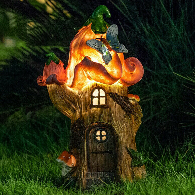 LEDソーラーライト ソーラーパワー ガーデンライト 妖精の家 Fairy Garden Accessories Outdoor Statues, Mushroom House Decor,Large Gnome Solar Powered Lights Sculptures,Pink Resin Figurine Butterfly Figurines Lawn Ornaments for Patio Ya 【並行輸入品】