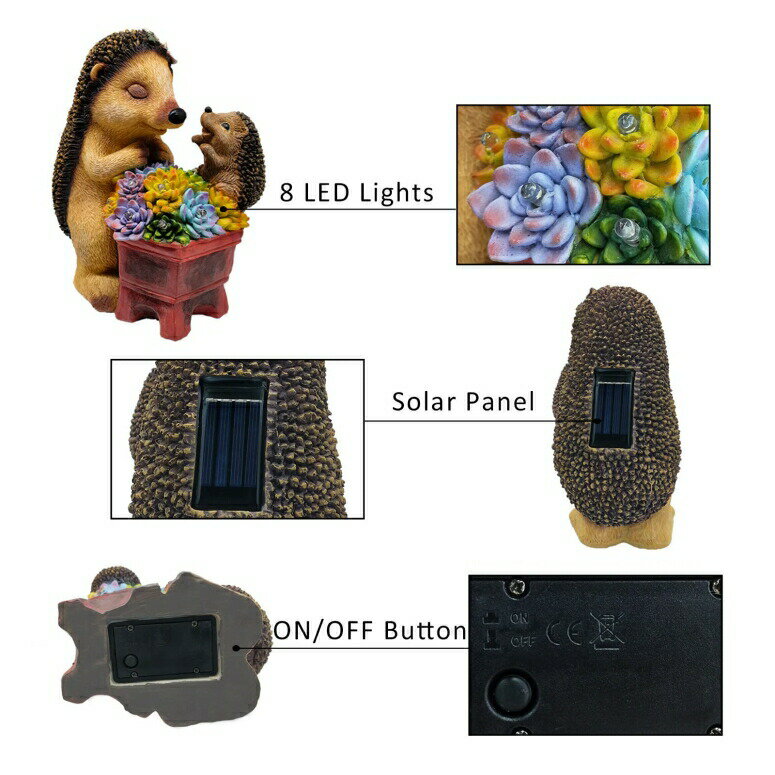 LEDソーラーライト ソーラーパワー ガーデンライト ハリネズミ Garden Hedgehog Statues Outdoor Decor Solar Resin Hedgehog Figurine with 8 Warm White LEDs Outdoor Decorations for Patio, Yard, Lawn, Porch Hedgehog Gifts Garden Sculptures 【並行輸入品】