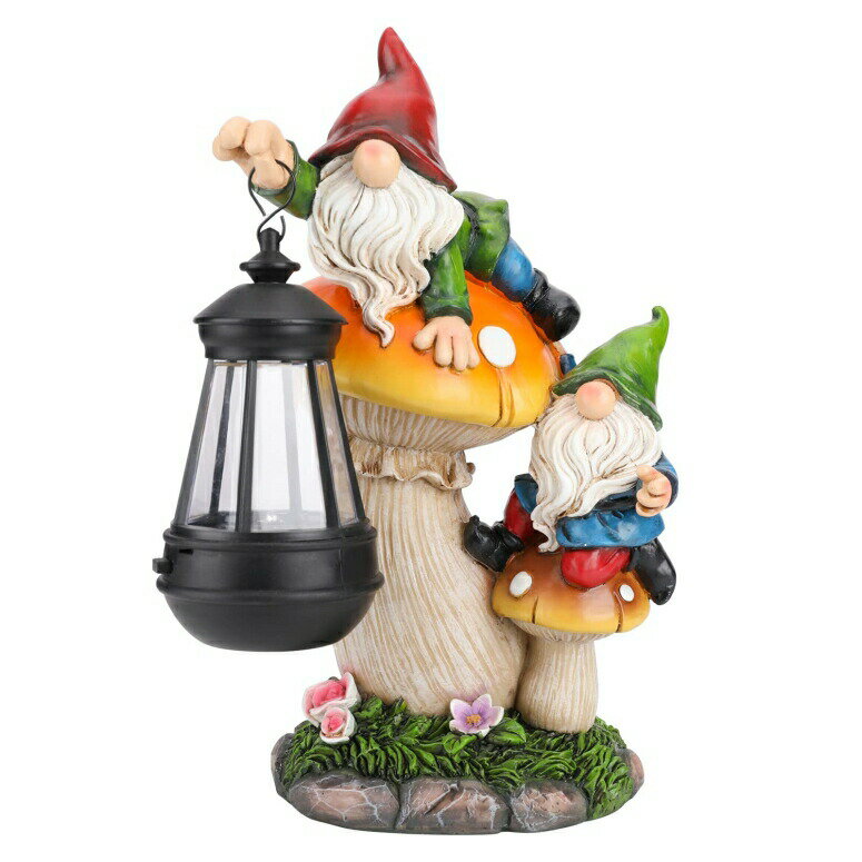 LEDソーラーライト ソーラーパワー ガーデンライト ノーム Ovewios Garden Gnome Statue, Large Funny Gnome Figurine Climbing on Mushroom and Holding a Solar LED Lantern Resin Ornament for Patio Yard Lawn Porch Outdoor Decor 【並行輸入品】