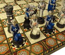 チェスセット Medieval Times Crusades Warrior Chess Set Blue & White Maltese Cross with 17" Mosaic Design Board 【並行輸入品】