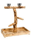 VR ~܂ ^̒IEp 2̃XeXJbvƃgCt  Penn-Plax Wood Bird Perch with 2 Stainless Steel Feeding Cups and Drop Tray for Large Birds - 2 Size Options ysAiz