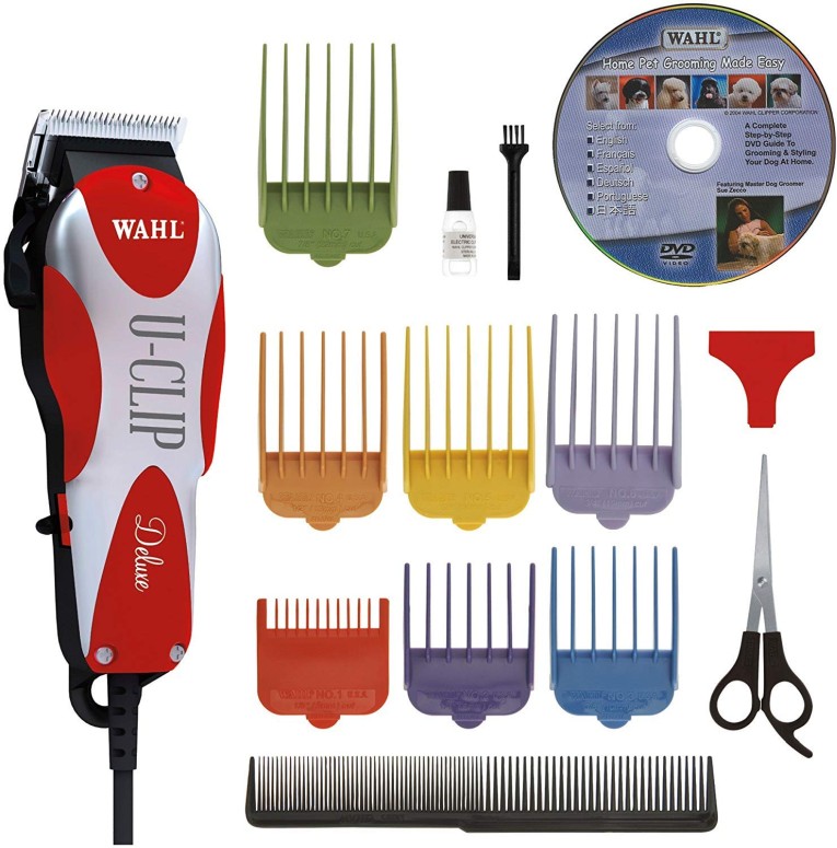 poJ@AL̃g~O Wahl Professional Animal Deluxe U-Clip Pet, Dog, & Cat Clipper & Grooming Kit (#9484-300), Red and Chrome ysAiz