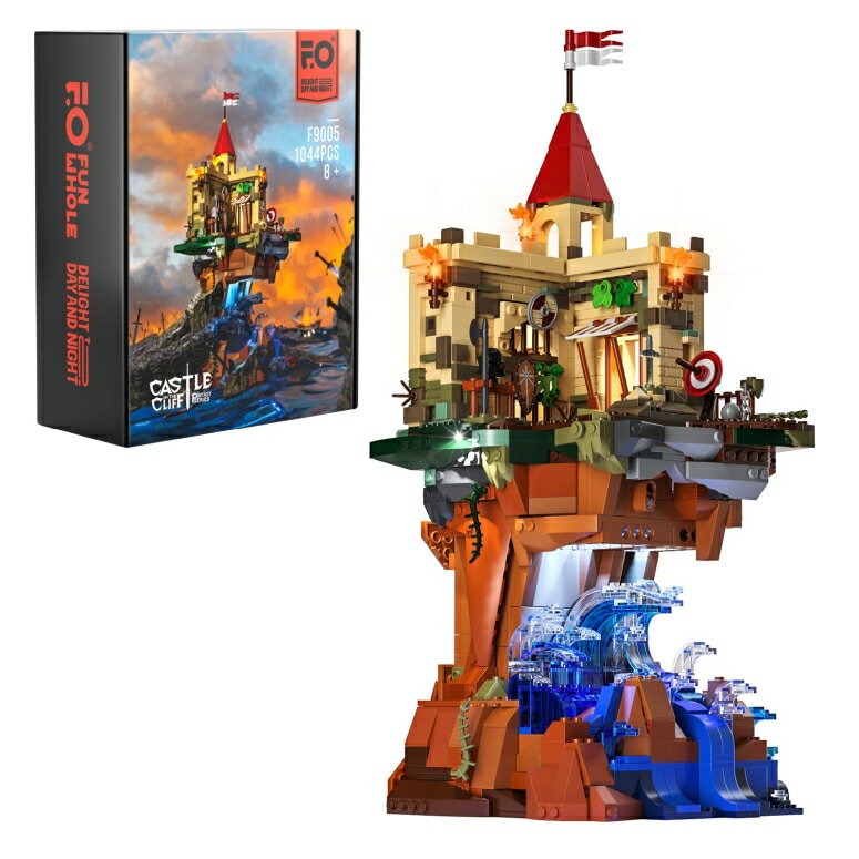 Funwhole 崖の上の城 ブロック モデルセット LED照明キット付き Funwhole Lighting Building Bricks Set - Castle on The Cliff LED Light Construction Building Model Set 1044 Pcs for Adults and Teen 【並行輸入品】