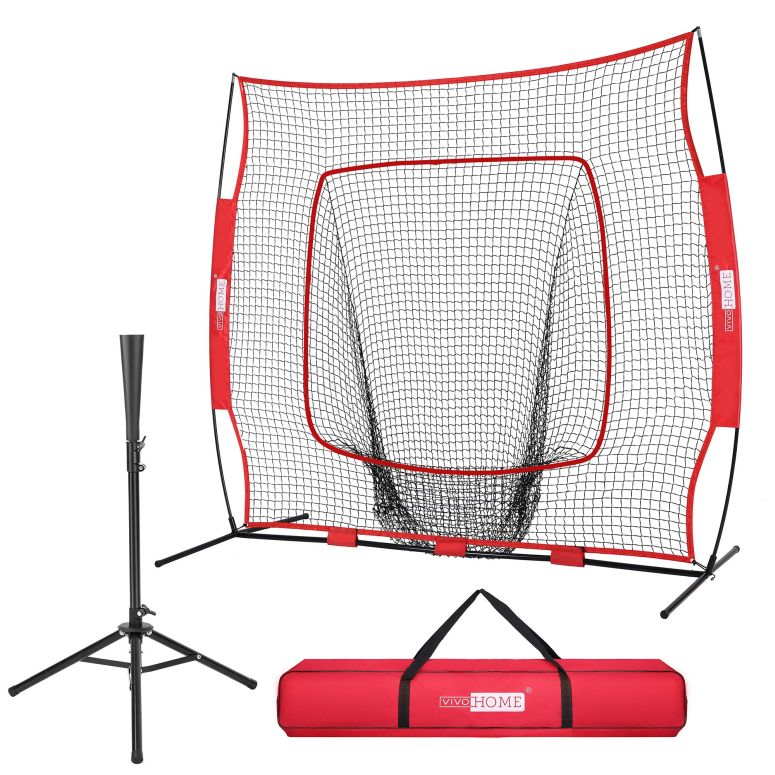 幅約2.13m 野球 バックストップ ソフトボール 練習ネット VIVOHOME 7 x 7 Feet Baseball Backstop Softball Practice Net with Strike Zone Target Tee and Carry Bag for Batting Hitting and Pitching Red 【並行輸入品】