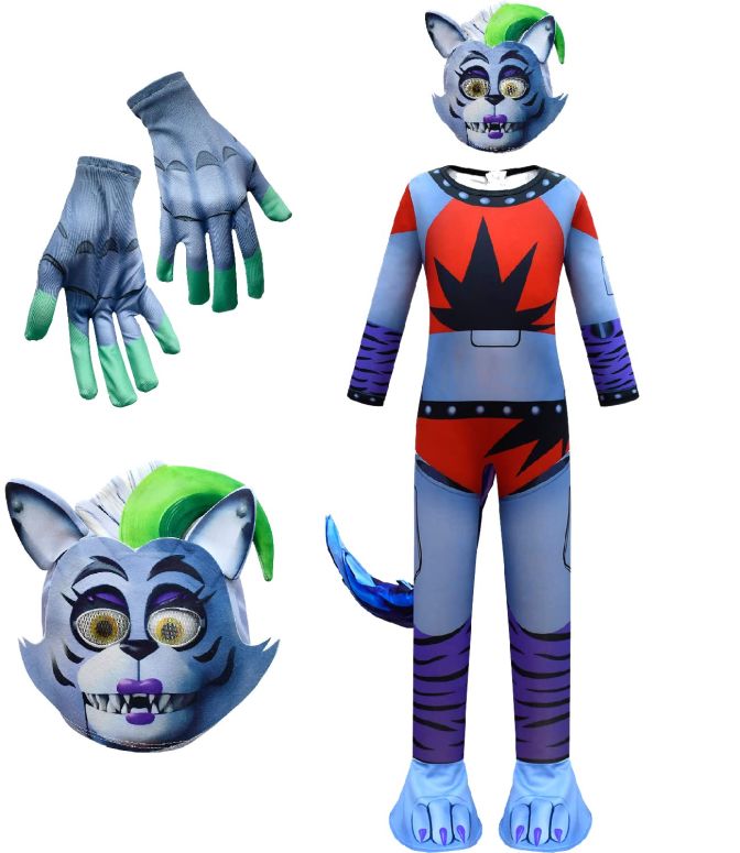 FNAF 5ナイツ 5 Night Costume for Kids Roxynne Wolf Game Character Wolf Cosplay Outfit Scary Music Five Night's Game Halloween Fancy Wolf JumpsuitsFunny Dress Party Role Play Costume with Mask Gloves Birthday Gift 【並行輸入品】