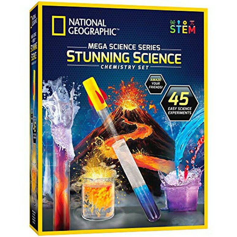 ナショナルジオグラフィック サイエンスキット NATIONAL GEOGRAPHIC Stunning Chemistry Set - Mega Science Kit with Over 15 Easy Experiments, Make a Volcano, Launch a Rocket, Create Fizzy Reactions, & More, STEM Toy (Amazon Exclusive) 【並行輸入品】